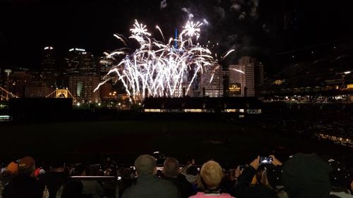 Firework display at night