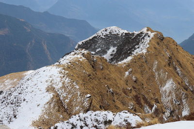 Scenic view of snowcapped mountains against sky
