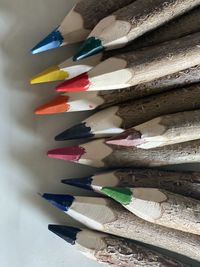 High angle view of multi colored pencils