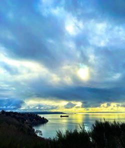 Scenic view of sea against cloudy sky