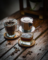 High angle view of drink on table