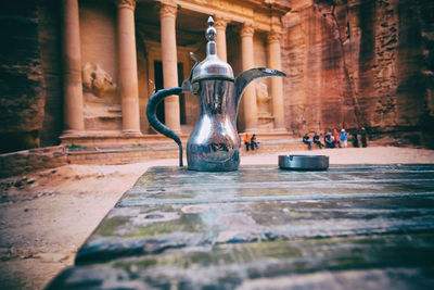 Close-up of wet old table