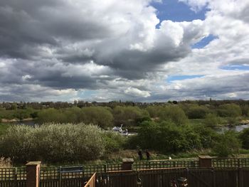 Scenic view of field against cloudy sky