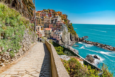 Panoramic view of sea against blue sky