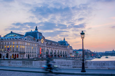 View of illuminated historical building at sunset