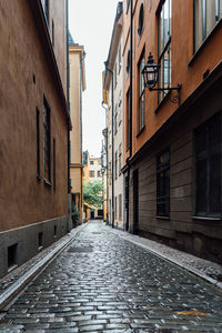 Empty alley amidst buildings in city