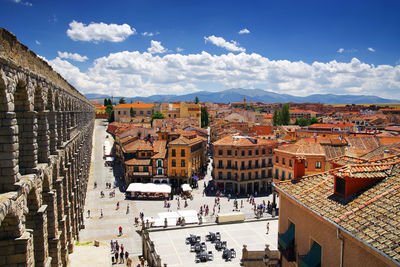 High angle view of buildings in city