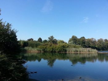 Scenic view of lake against clear sky