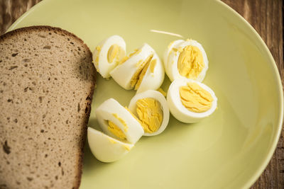 High angle view of breakfast served on table
