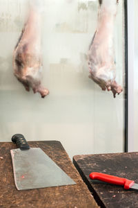 High angle view of meat on table