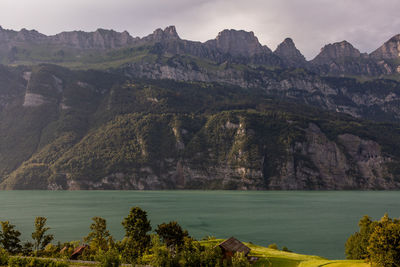 Scenic view of lake and mountains