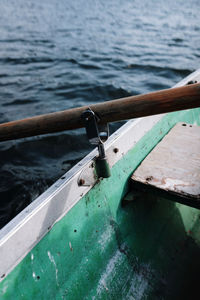 High angle view of oar on boat in sea