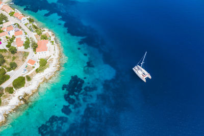 High angle view of umbrella on beach