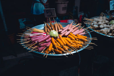 High angle view of food for sale at market stall