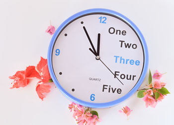 Close-up of clock against white background