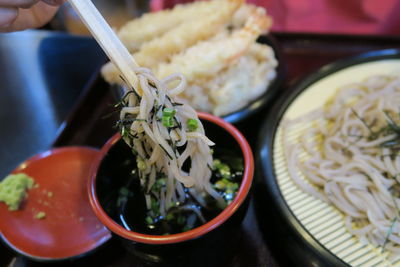 Close-up of food served on table