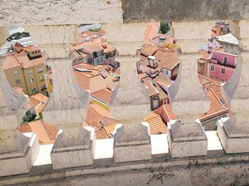 High angle view of graffiti on wall