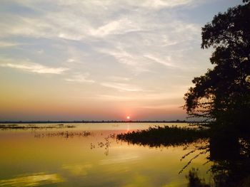 Scenic view of lake against cloudy sky