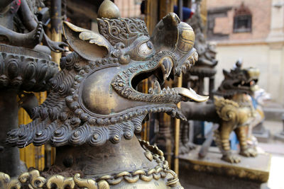 Lion statues outside buddhist temple