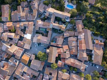 High angle view of buildings in french village 