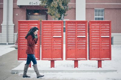 Woman walking on street