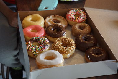 High angle view of dessert on table