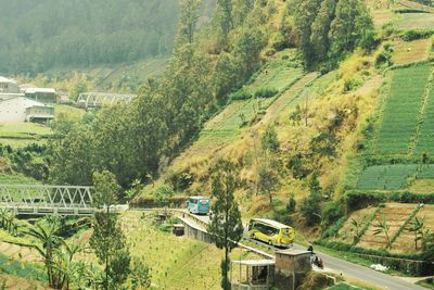 High angle view of road along landscape