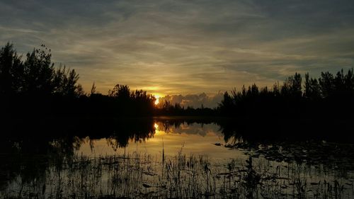 Scenic view of lake at sunset