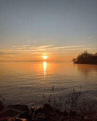 Scenic view of lake against sky during sunset