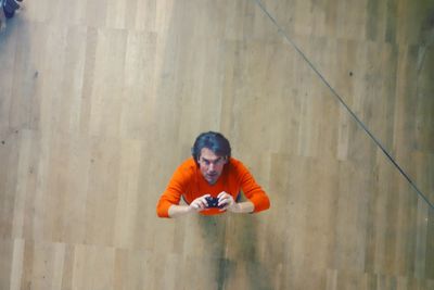 High angle view of man working