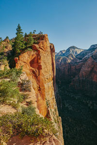 Views of zion park mountains from angel's landing during summer.