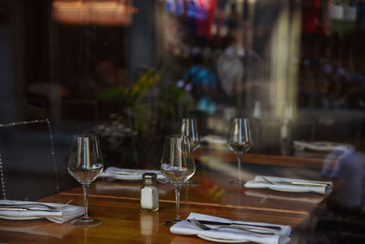 View of wine glass on table at restaurant