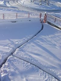 Aerial view of snow covered land