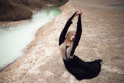 High angle view of woman in lake