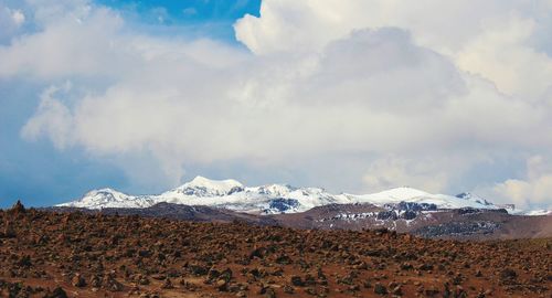 Scenic view of snowcapped mountains against sky