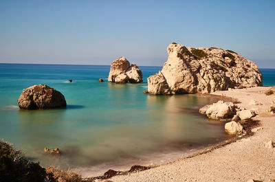 Panoramic view of sea against clear sky