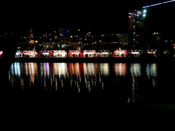 Reflection of illuminated buildings in water at night