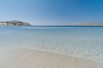 Scenic view of beach against clear blue sky