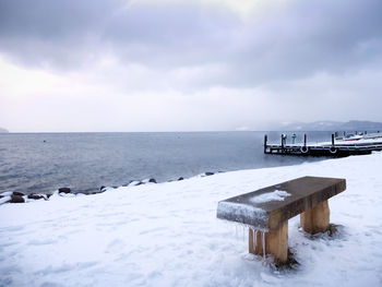 Scenic view of sea against sky during winter