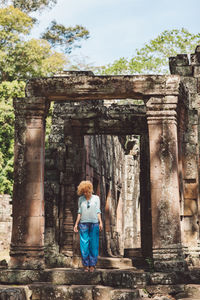 Tourist visiting ancient temple