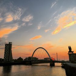 Bridge over river at sunset