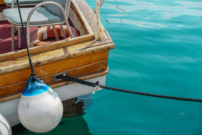 High angle view of boat moored in sea