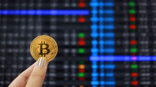 Close-up of hand holding coins against blurred background