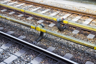 High angle view of train on railroad track