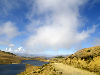 Scenic view of road amidst land against sky