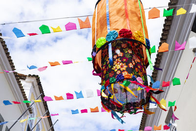 Colorful flags decorating the feast of sao joao in pelourinho, historic center of salvador, bahia.