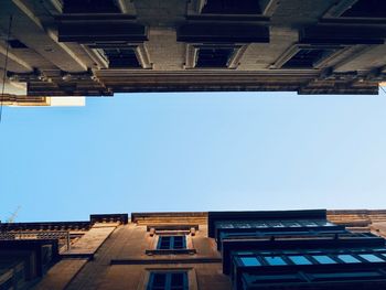 Low angle view of buildings against clear sky