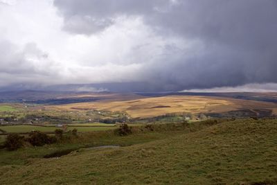 Scenic view of landscape against cloudy sky