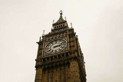 Low angle view of clock tower against clear sky