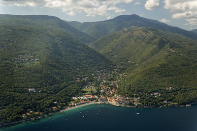 High angle view of mountains against sky